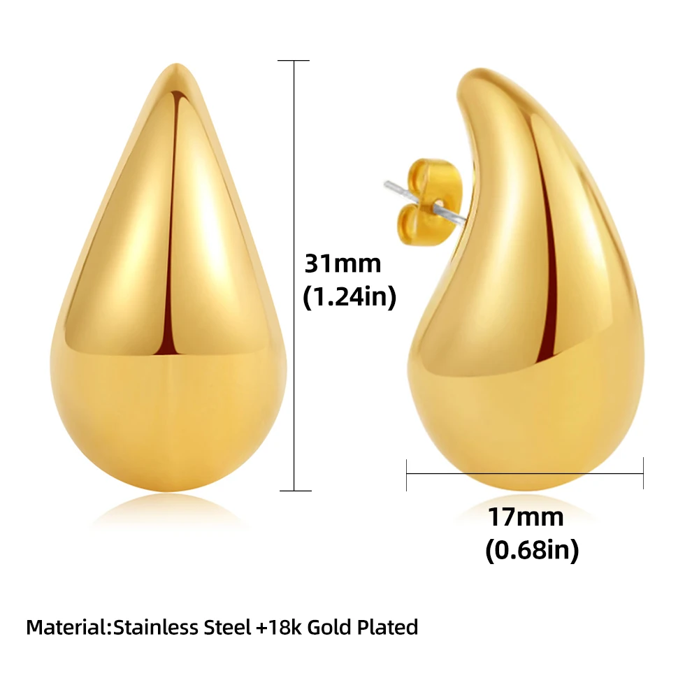 Stainless Steel Gold Plated Tear Drop Earrings Dupes for Women Lightweight Smooth Metal Waterdrop Hoop Earrings Trendy Jewelry