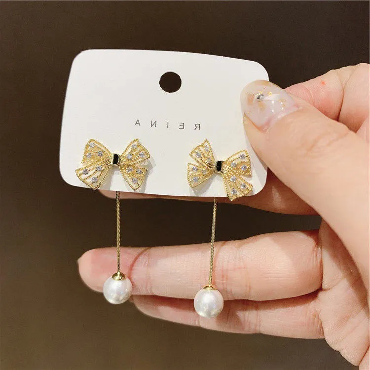 2023 New Fashion Trend Unique Design Elegant Delicate Light Luxury Pearl Leaf Tassel Earrings Women Jewelry Party Premium Gifts