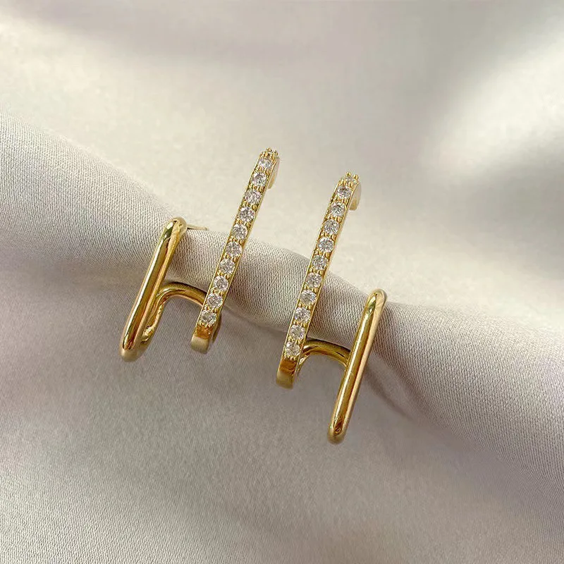 LATS 2022 New Design Irregular U-shaped Gold Color Earrings for Woman Korean Crystal Fashion Jewelry Unusual Accessories Girls