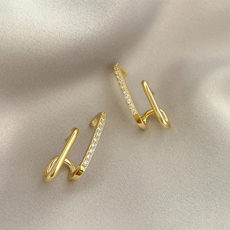 LATS 2022 New Design Irregular U-shaped Gold Color Earrings for Woman Korean Crystal Fashion Jewelry Unusual Accessories Girls