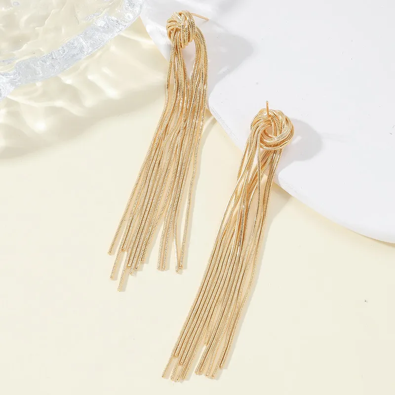 2023 Luxury Long Tassel Earrings For Women Gold Color Female Geometric Chain Drop Earrings Statement Jewelry Accessories Gift