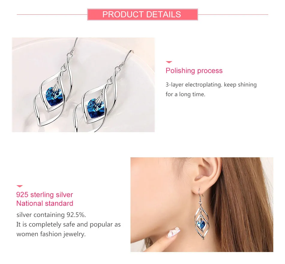 ZDADAN New Arrival 925 Sterling Silver Crystal Long Dangle Earrings For Women Charm Wedding Party Jewelry Gift