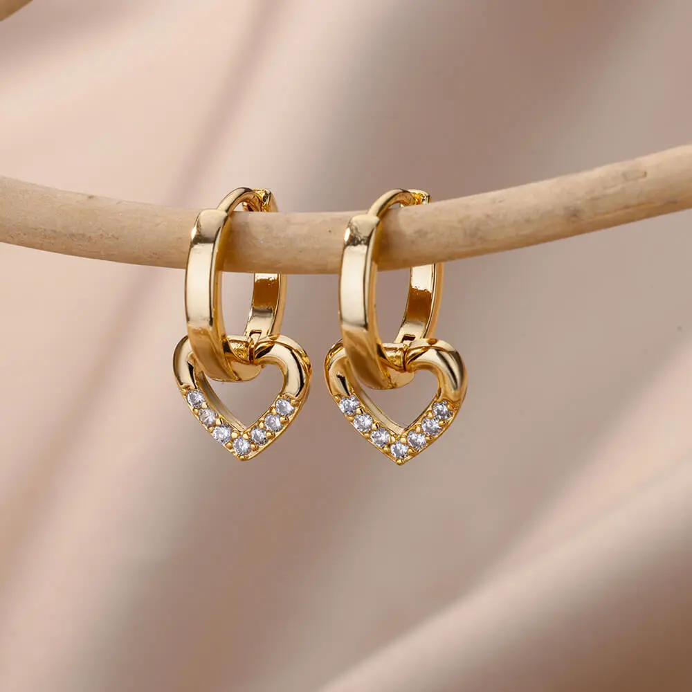 Vintage Zircon Heart Earrings For Women Stainless Steel Gold Plated Piercing Earring 2023 Trend New Luxury Jewelry aretes mujer