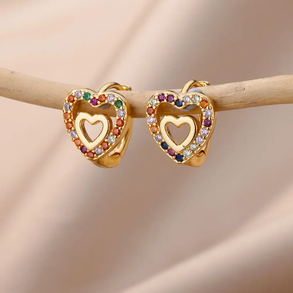 Vintage Zircon Heart Earrings For Women Stainless Steel Gold Plated Piercing Earring 2023 Trend New Luxury Jewelry aretes mujer