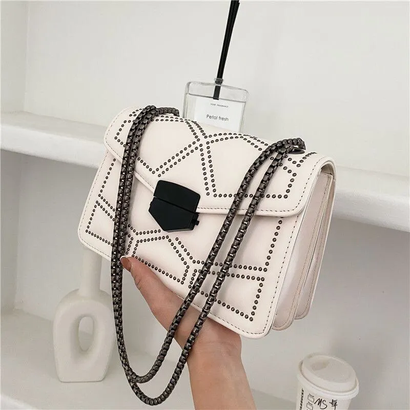 Yogodlns Vintage Rivet Chain Small Shoulder Bags For Women Flap PU Leather Fashion Small Square Crossbody Bag Designer Handbag