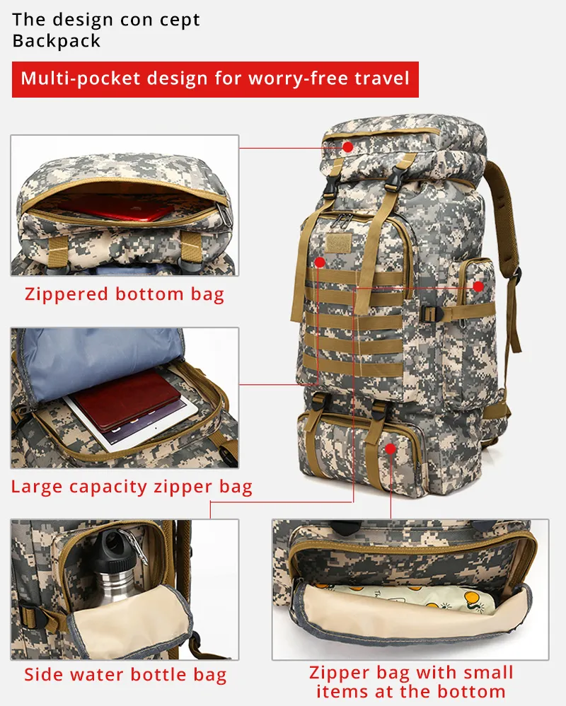 Outdoor Camouflage Backpack Men Large Capacity Waterproof Outdoor Military Backpack Travel Backpack for Men Hiking Bag