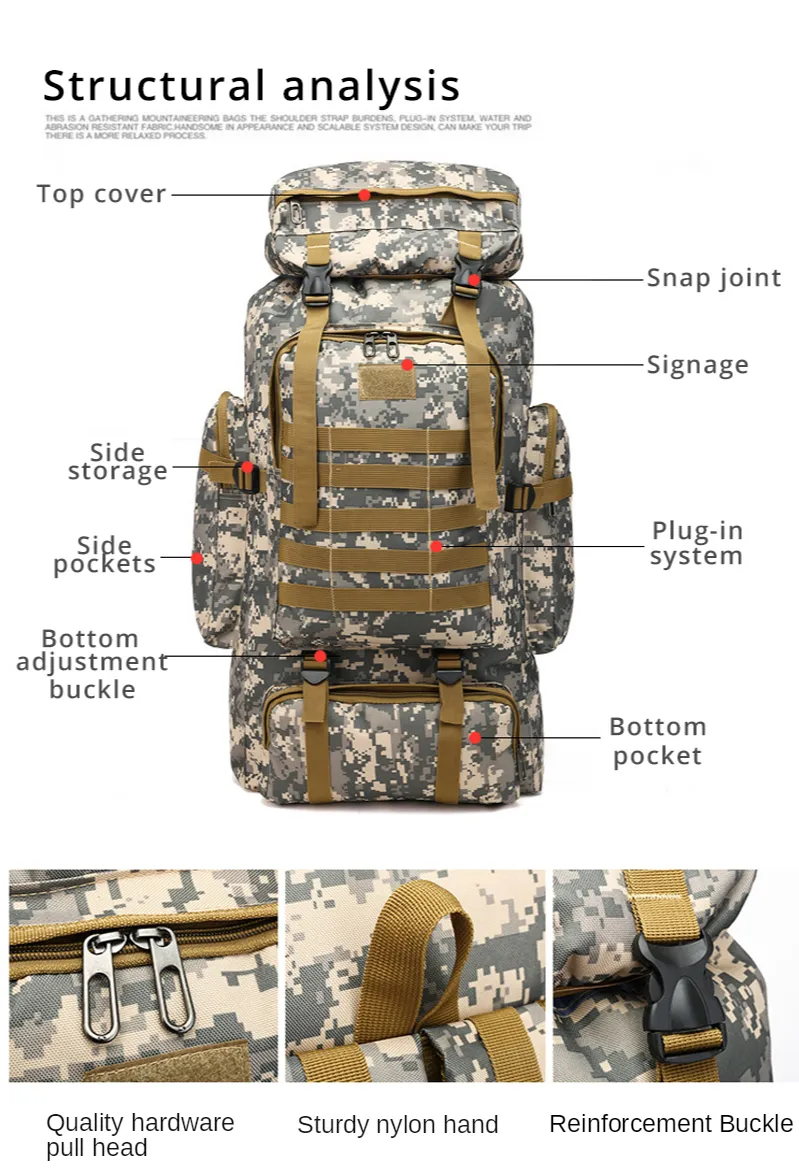 Outdoor Camouflage Backpack Men Large Capacity Waterproof Outdoor Military Backpack Travel Backpack for Men Hiking Bag