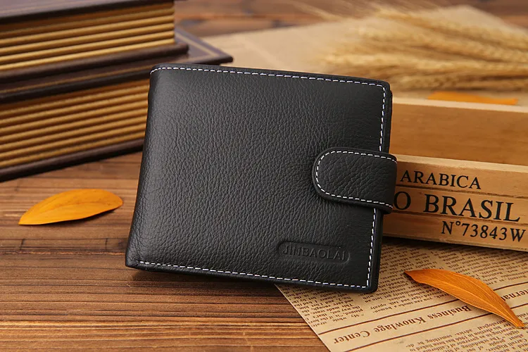 JINBAOLAI Leather Men Wallets Cow Leather Solid Sample Style Zipper Purse Man Card Horders Famous Brand High Quality Male Wallet