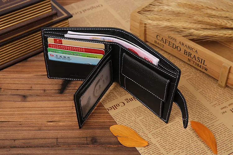 JINBAOLAI Leather Men Wallets Cow Leather Solid Sample Style Zipper Purse Man Card Horders Famous Brand High Quality Male Wallet