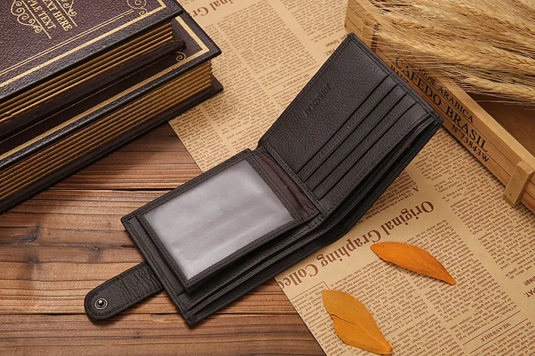 JINBAOLAI Leather Men Wallets Cow Leather Solid Sample Style Zipper Purse Man Card Horders Famous Brand High Quality Male Wallet