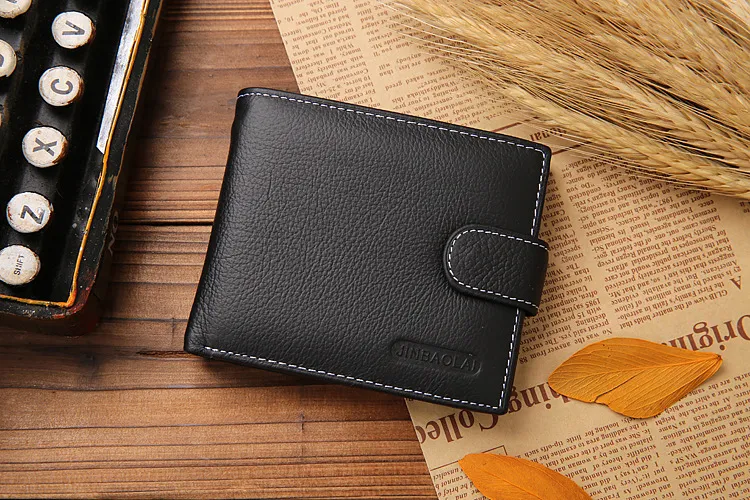 JINBAOLAI Leather Men Wallets Cow Leather Solid Sample Style Zipper Purse Man Card Horders Famous Brand High Quality Male Wallet