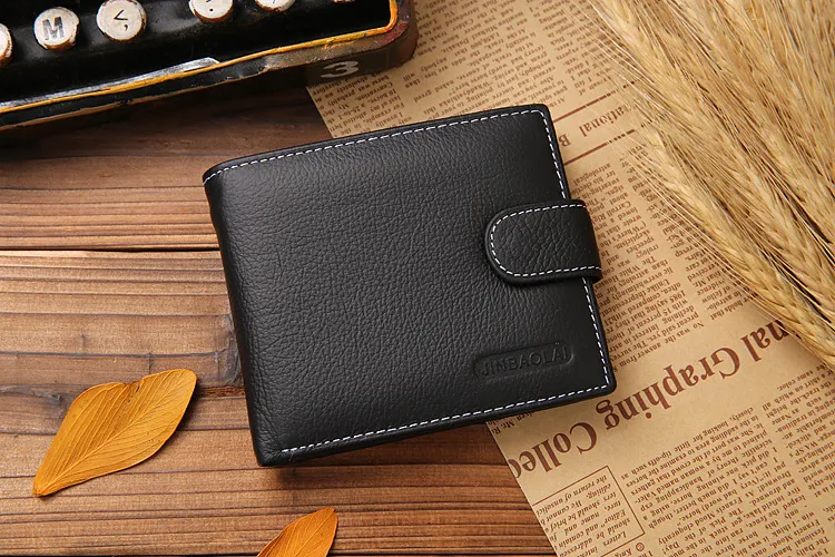 JINBAOLAI Leather Men Wallets Cow Leather Solid Sample Style Zipper Purse Man Card Horders Famous Brand High Quality Male Wallet