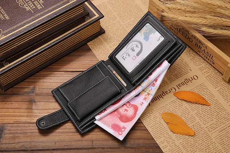 JINBAOLAI Leather Men Wallets Cow Leather Solid Sample Style Zipper Purse Man Card Horders Famous Brand High Quality Male Wallet