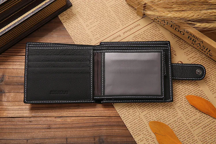 JINBAOLAI Leather Men Wallets Cow Leather Solid Sample Style Zipper Purse Man Card Horders Famous Brand High Quality Male Wallet