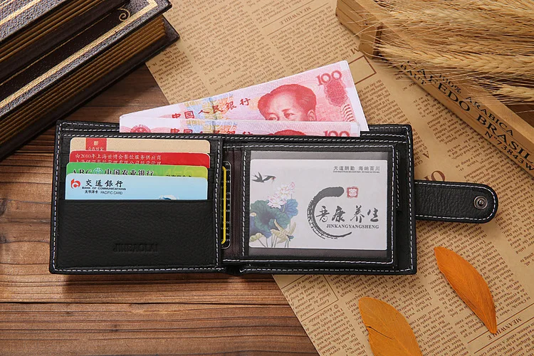 JINBAOLAI Leather Men Wallets Cow Leather Solid Sample Style Zipper Purse Man Card Horders Famous Brand High Quality Male Wallet