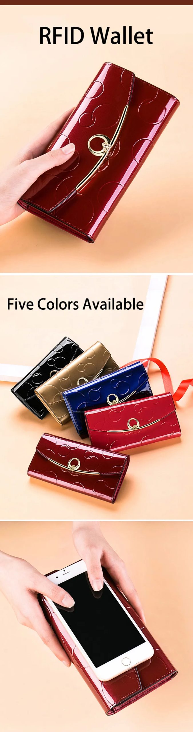 Womens Wallets Carteras Para Mujer Long Purse for Women with Cell Phone Pocket Luxury Designer Leather Wallet RFID Protect