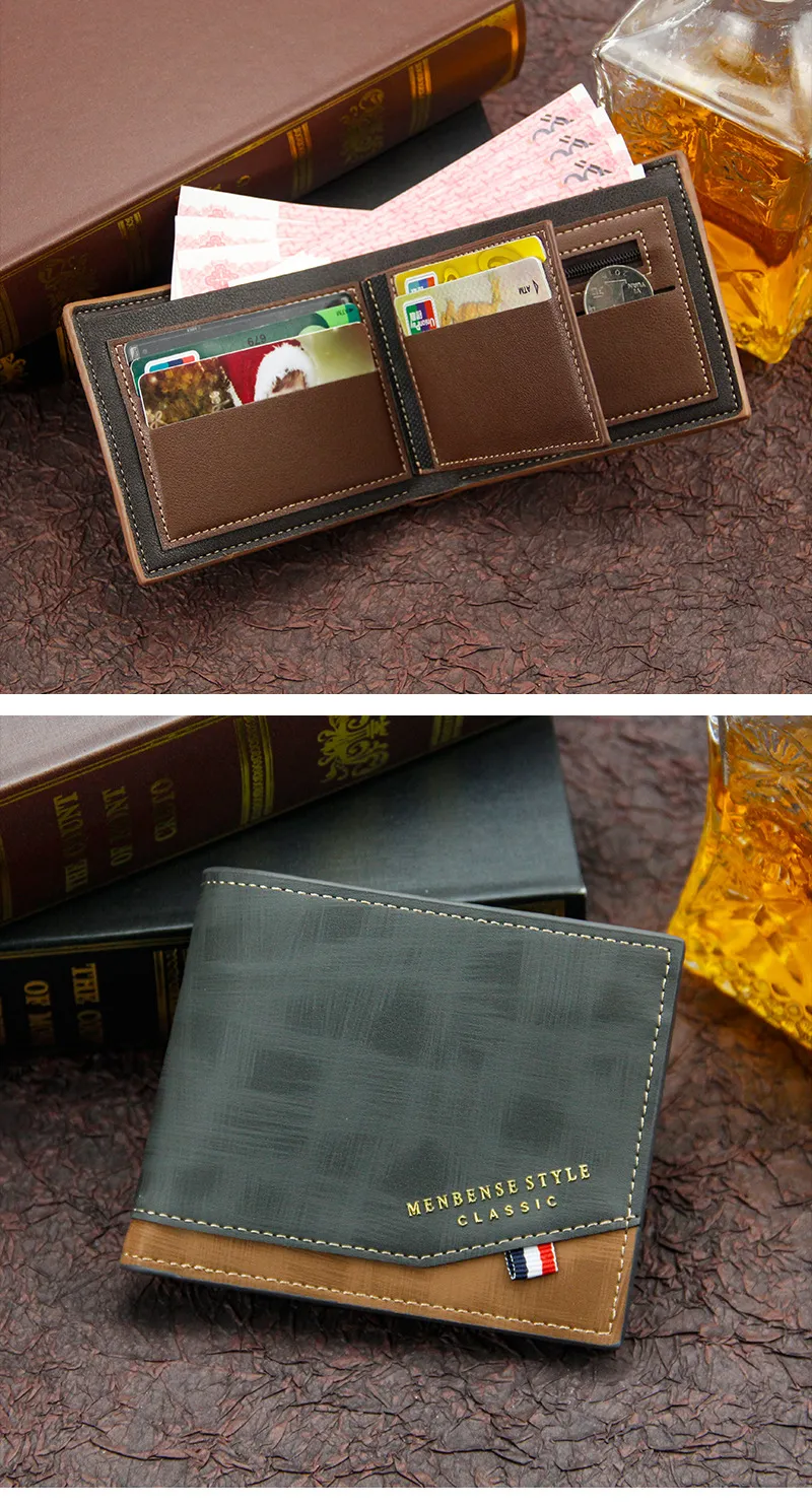 Short Men Wallets Slim Classic Coin Pocket Photo Holder Small Male Wallet Print Quality Card Holder Frosted Leather Men Purses