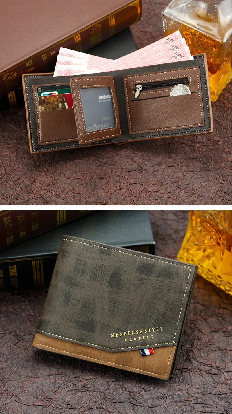 Short Men Wallets Slim Classic Coin Pocket Photo Holder Small Male Wallet Print Quality Card Holder Frosted Leather Men Purses