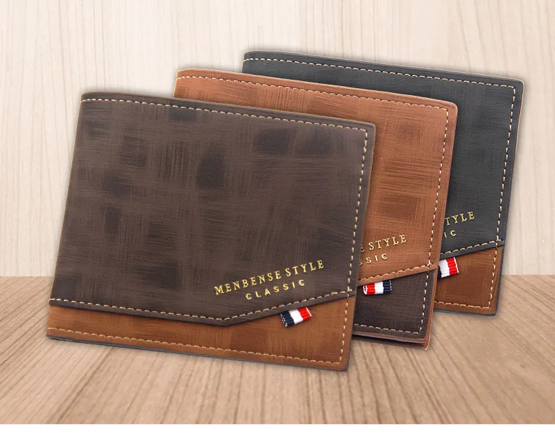 Short Men Wallets Slim Classic Coin Pocket Photo Holder Small Male Wallet Print Quality Card Holder Frosted Leather Men Purses