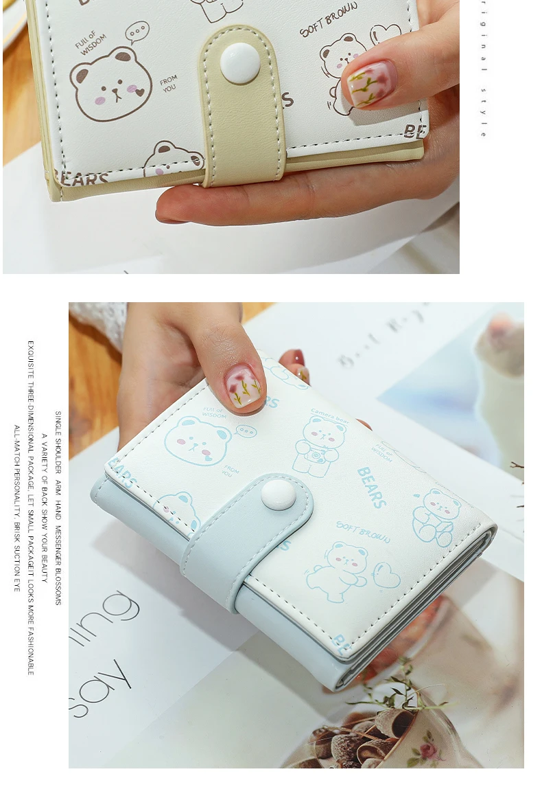 New Cute Bear Wallets for Women Small Hasp Girl Credit Card Holder for PU Leather Coin Purse Female Wallet Short