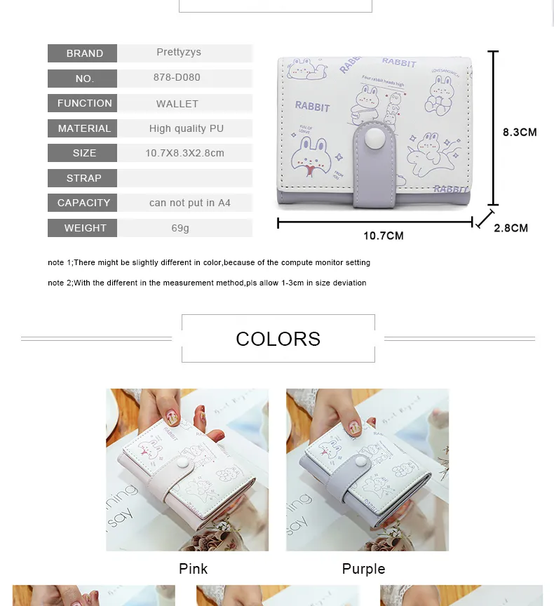 New Cute Bear Wallets for Women Small Hasp Girl Credit Card Holder for PU Leather Coin Purse Female Wallet Short