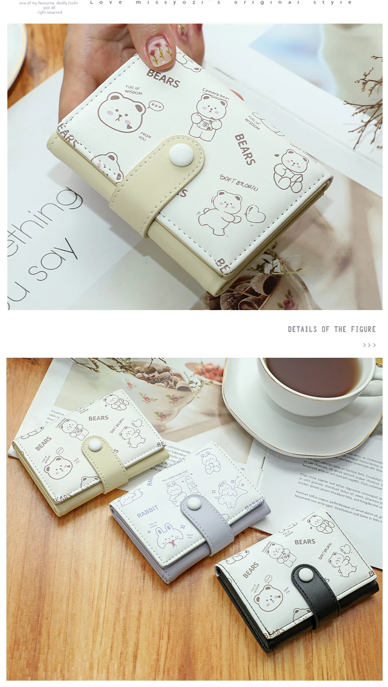 New Cute Bear Wallets for Women Small Hasp Girl Credit Card Holder for PU Leather Coin Purse Female Wallet Short