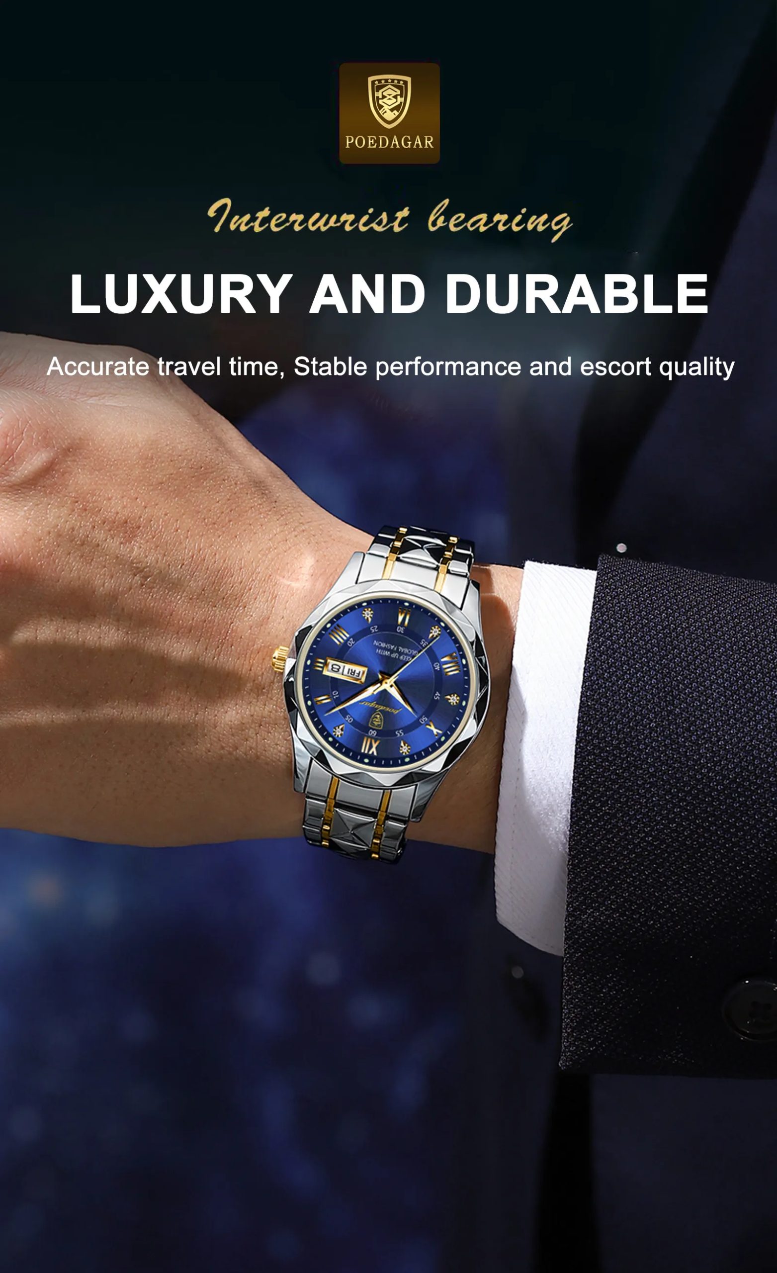 POEDAGAR Top Brand Luxury Man Wristwatch Waterproof Luminous Date Week Men Watches Stainless Steel Quartz Men's Watch Male reloj