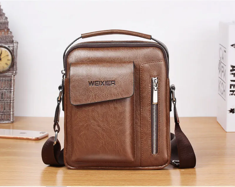 WEIXIER Men Shoulder Bags Crossbody Bag Multi-function Men's Handbags Capacity PU Leather Bag For Male Messenger Bags Tote Bag