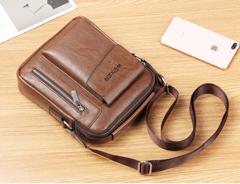 WEIXIER Men Shoulder Bags Crossbody Bag Multi-function Men's Handbags Capacity PU Leather Bag For Male Messenger Bags Tote Bag