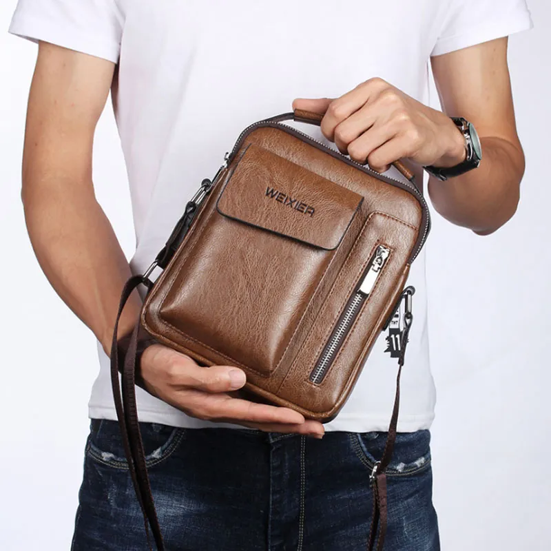 WEIXIER Men Shoulder Bags Crossbody Bag Multi-function Men's Handbags Capacity PU Leather Bag For Male Messenger Bags Tote Bag