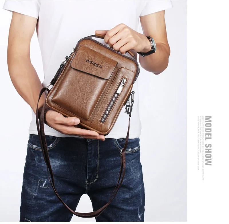 WEIXIER Men Shoulder Bags Crossbody Bag Multi-function Men's Handbags Capacity PU Leather Bag For Male Messenger Bags Tote Bag