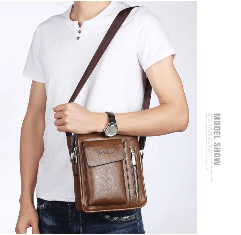 WEIXIER Men Shoulder Bags Crossbody Bag Multi-function Men's Handbags Capacity PU Leather Bag For Male Messenger Bags Tote Bag