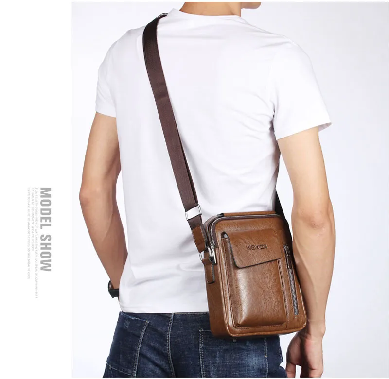 WEIXIER Men Shoulder Bags Crossbody Bag Multi-function Men's Handbags Capacity PU Leather Bag For Male Messenger Bags Tote Bag