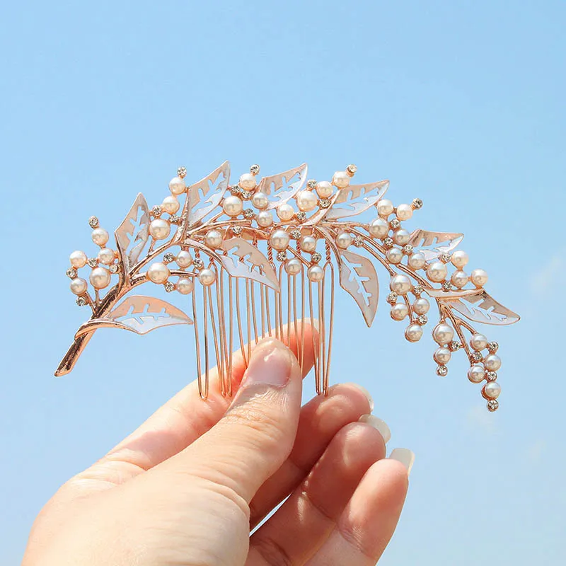 Silver Color Flower Hair Comb Clip Girls Handmade Alloy Pearl Hairpin Bridal Tiaras Wedding Hair Accessory Crystal Hair Jewelry