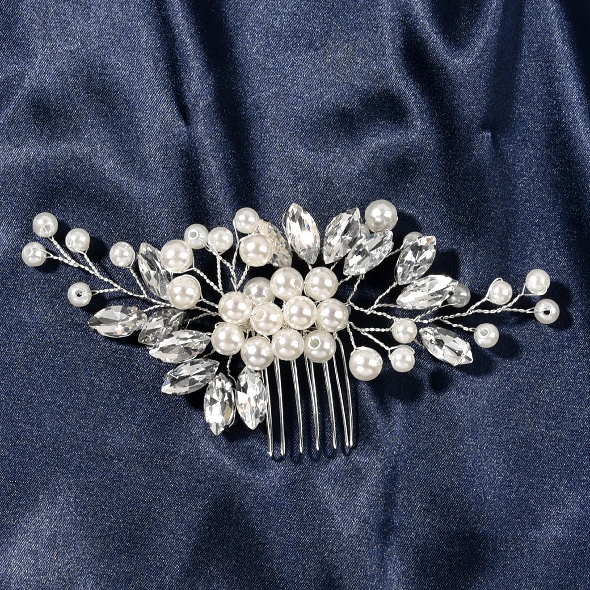 Silver Color Flower Hair Comb Clip Girls Handmade Alloy Pearl Hairpin Bridal Tiaras Wedding Hair Accessory Crystal Hair Jewelry