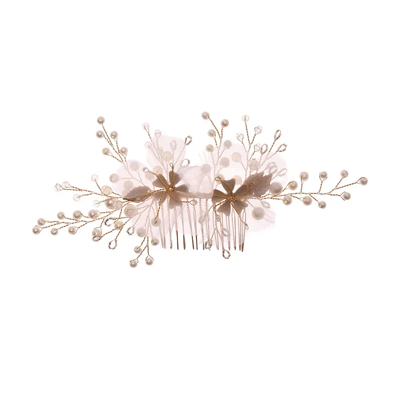 Silver Color Flower Hair Comb Clip Girls Handmade Alloy Pearl Hairpin Bridal Tiaras Wedding Hair Accessory Crystal Hair Jewelry