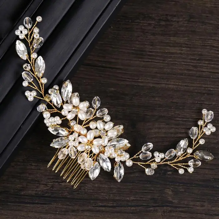 Trendy Tiara Wedding Hair Comb Flower Bridal Hairpins Pearl Rhinestone Head Jewelry Lady Wedding Hair Accessories Marrige bijoux