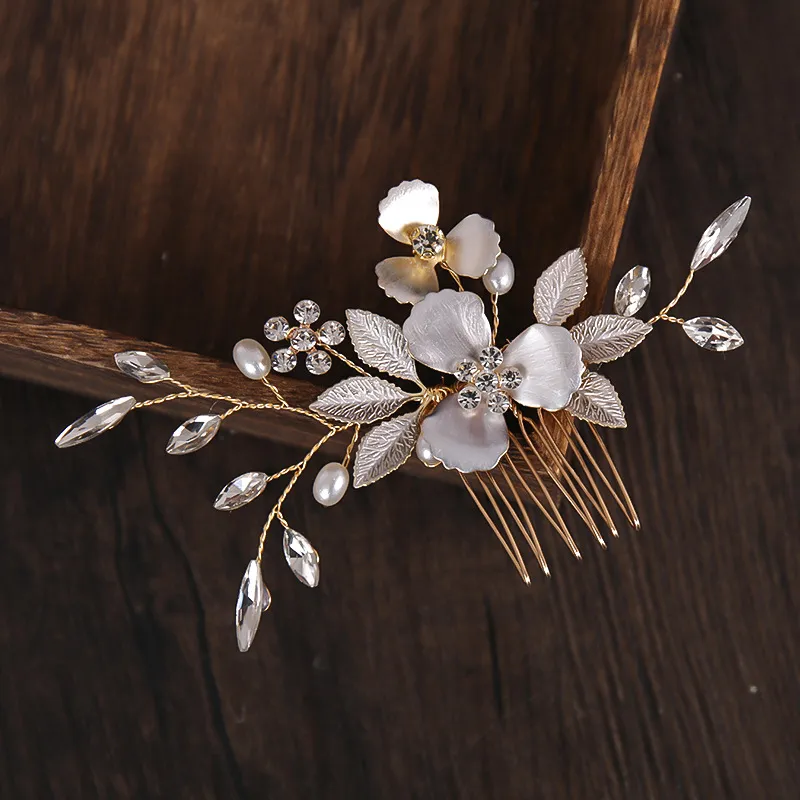 Trendy Tiara Wedding Hair Comb Flower Bridal Hairpins Pearl Rhinestone Head Jewelry Lady Wedding Hair Accessories Marrige bijoux