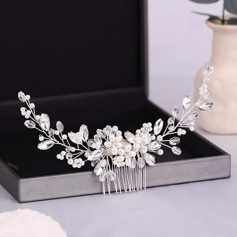 Trendy Tiara Wedding Hair Comb Flower Bridal Hairpins Pearl Rhinestone Head Jewelry Lady Wedding Hair Accessories Marrige bijoux