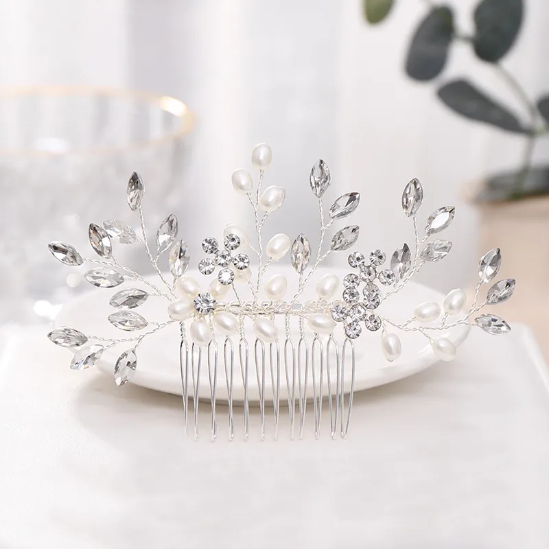 Trendy Tiara Wedding Hair Comb Flower Bridal Hairpins Pearl Rhinestone Head Jewelry Lady Wedding Hair Accessories Marrige bijoux