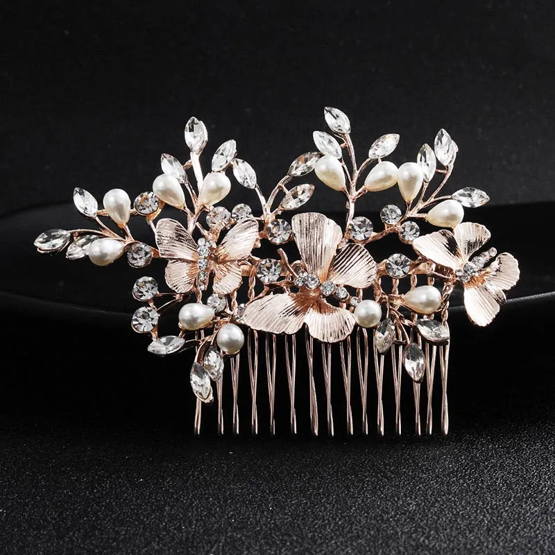 Trendy Tiara Wedding Hair Comb Flower Bridal Hairpins Pearl Rhinestone Head Jewelry Lady Wedding Hair Accessories Marrige bijoux