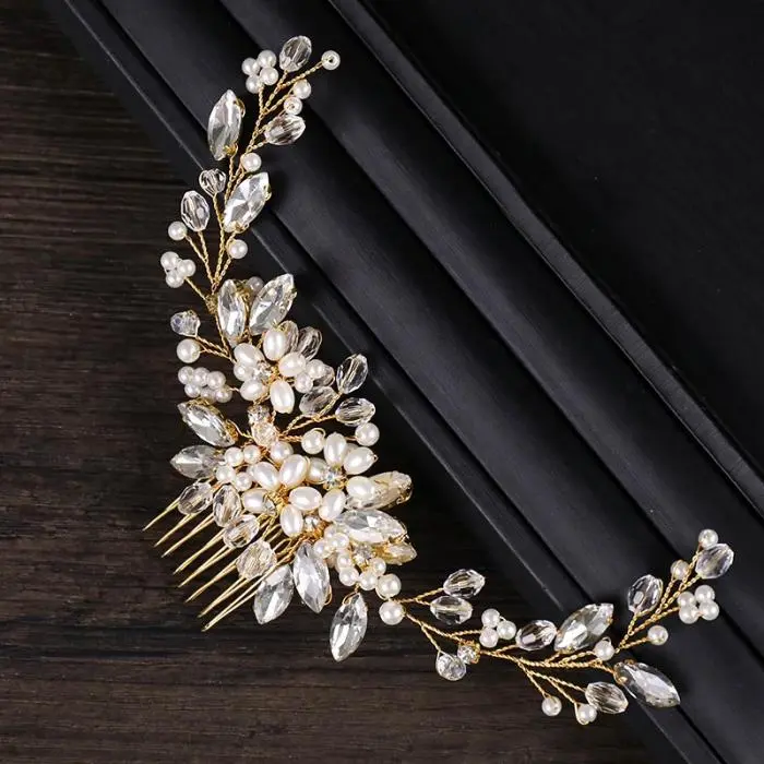 Trendy Tiara Wedding Hair Comb Flower Bridal Hairpins Pearl Rhinestone Head Jewelry Lady Wedding Hair Accessories Marrige bijoux