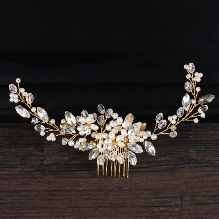 Trendy Tiara Wedding Hair Comb Flower Bridal Hairpins Pearl Rhinestone Head Jewelry Lady Wedding Hair Accessories Marrige bijoux