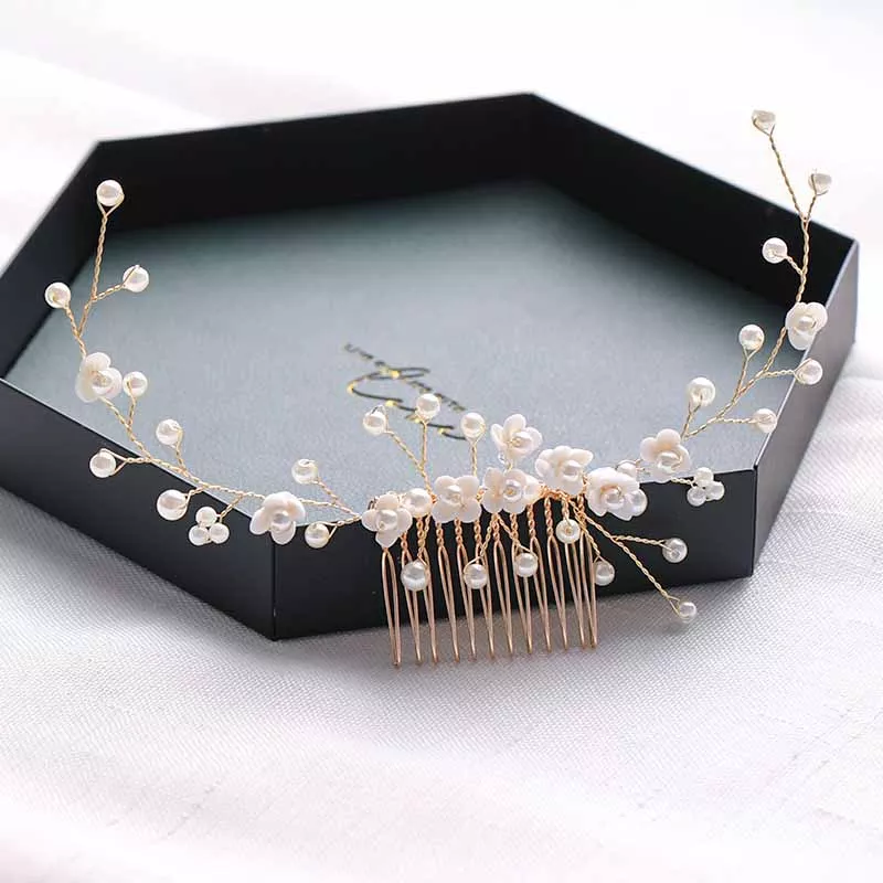 Wedding Hair Accessories Flower Hair Clips Hairpin Crystal Bride Headdress for Women Faux Pearl Barrettes Hair Combs Hair Decor