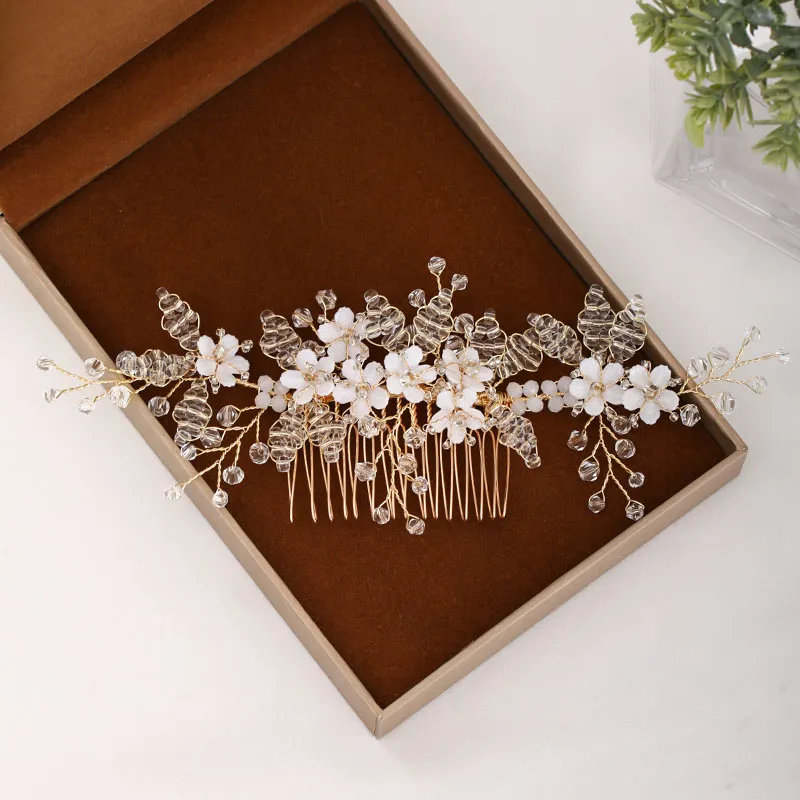 Wedding Hair Accessories Flower Hair Clips Hairpin Crystal Bride Headdress for Women Faux Pearl Barrettes Hair Combs Hair Decor