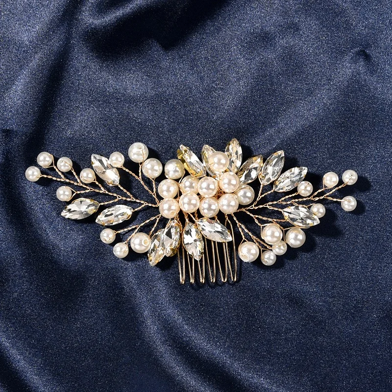 Wedding Hair Accessories Flower Hair Clips Hairpin Crystal Bride Headdress for Women Faux Pearl Barrettes Hair Combs Hair Decor