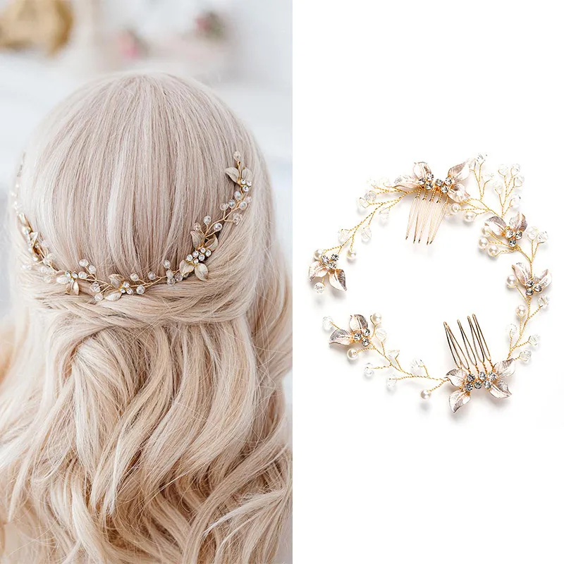 Wedding Hair Accessories Flower Hair Clips Hairpin Crystal Bride Headdress for Women Faux Pearl Barrettes Hair Combs Hair Decor