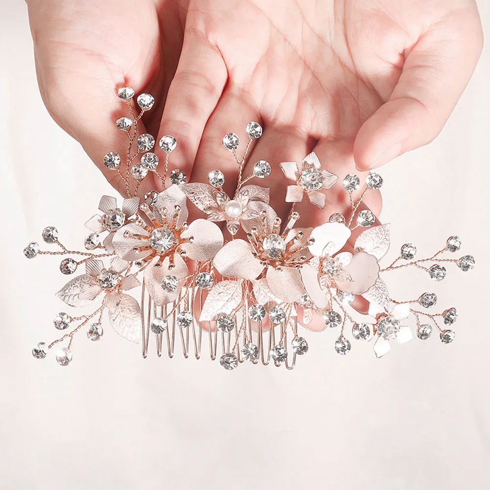 Wedding Hair Accessories Flower Hair Clips Hairpin Crystal Bride Headdress for Women Faux Pearl Barrettes Hair Combs Hair Decor