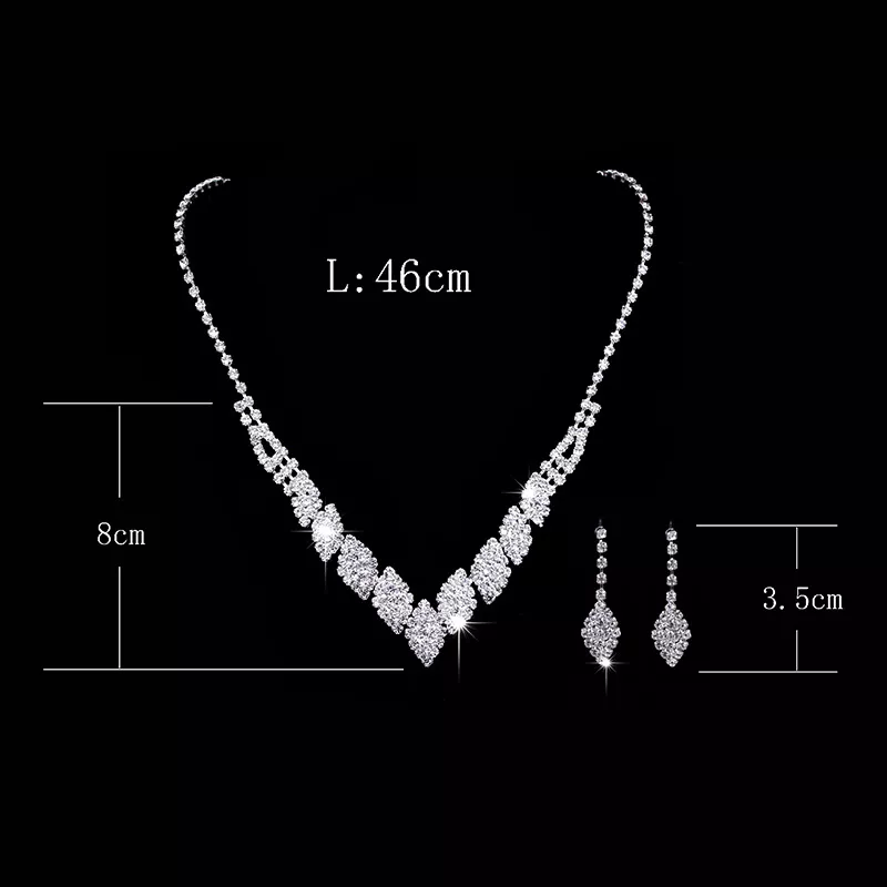 Fashion Crystal Bride Jewelry Set Rhinestone Silver-plated Wedding Dress Banquet Necklace Earring Set Ladies Gift