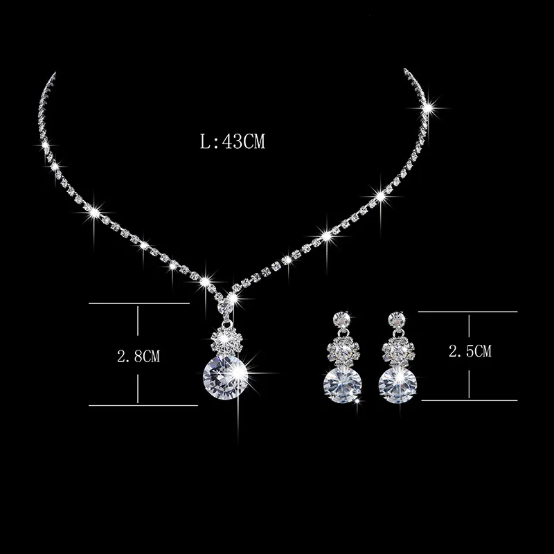 Fashion Crystal Bride Jewelry Set Rhinestone Silver-plated Wedding Dress Banquet Necklace Earring Set Ladies Gift